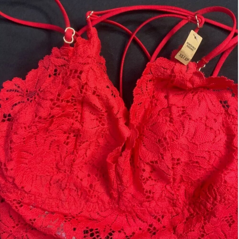 Victoria's‎ Secret PINK Red Lace Crisscross Strap Bralette Bralette XS/XP